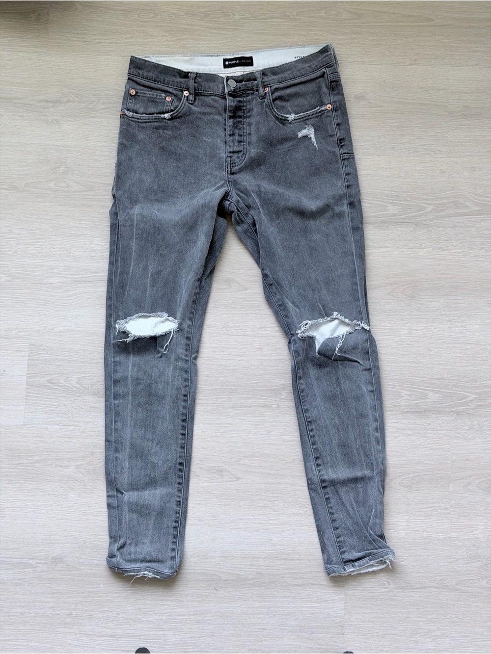 Purple Brand Slim Fit Distressed Gray Skinny Jeans for Men 32x32